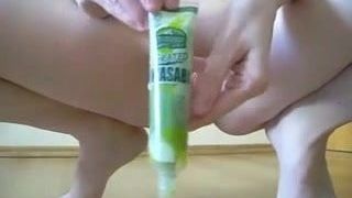 Girls masturbates with wasabi