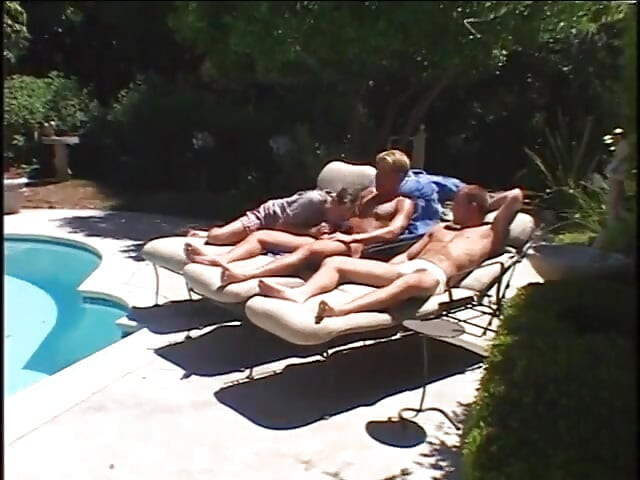 Guys by the pool banging each other