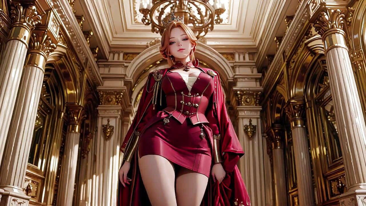 Red Queen on the Golden Throne! Deep velvet gown, lazy chin rest, aur ek nazar jo tumhen lock kar le.