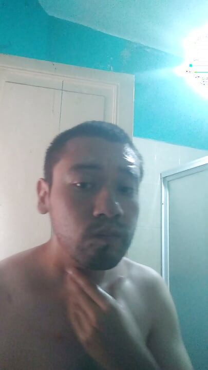 Washing my face while caressing my nipples