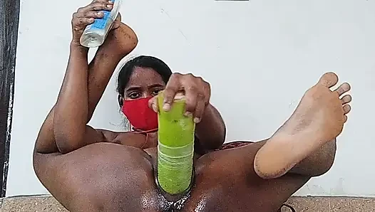 Desi hot girl take a big lauki dildo in choot deeply and mastrubation harder