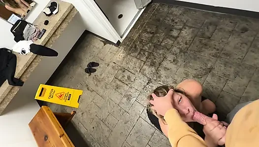 Wife caught masturbating in public restroom, then fucked by the campfire