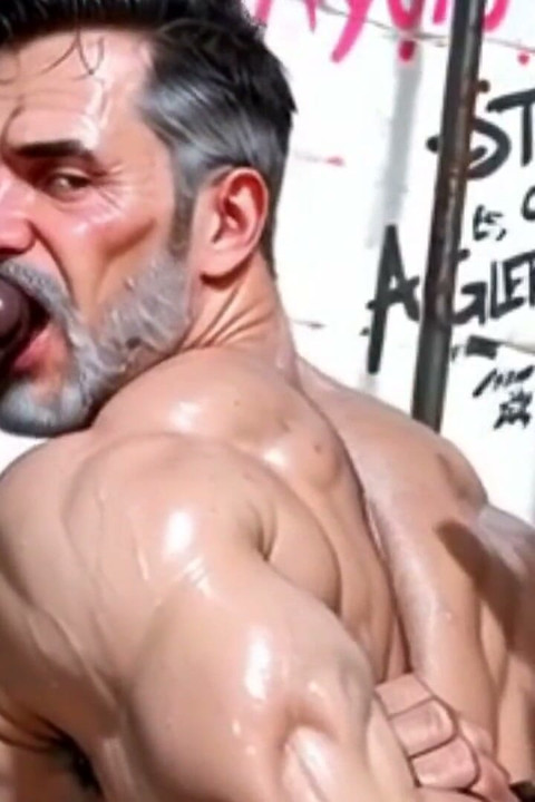 Un bărbat matur sexy cu curul mare a fost umplut de pula neagră masivă a unui tip negru.