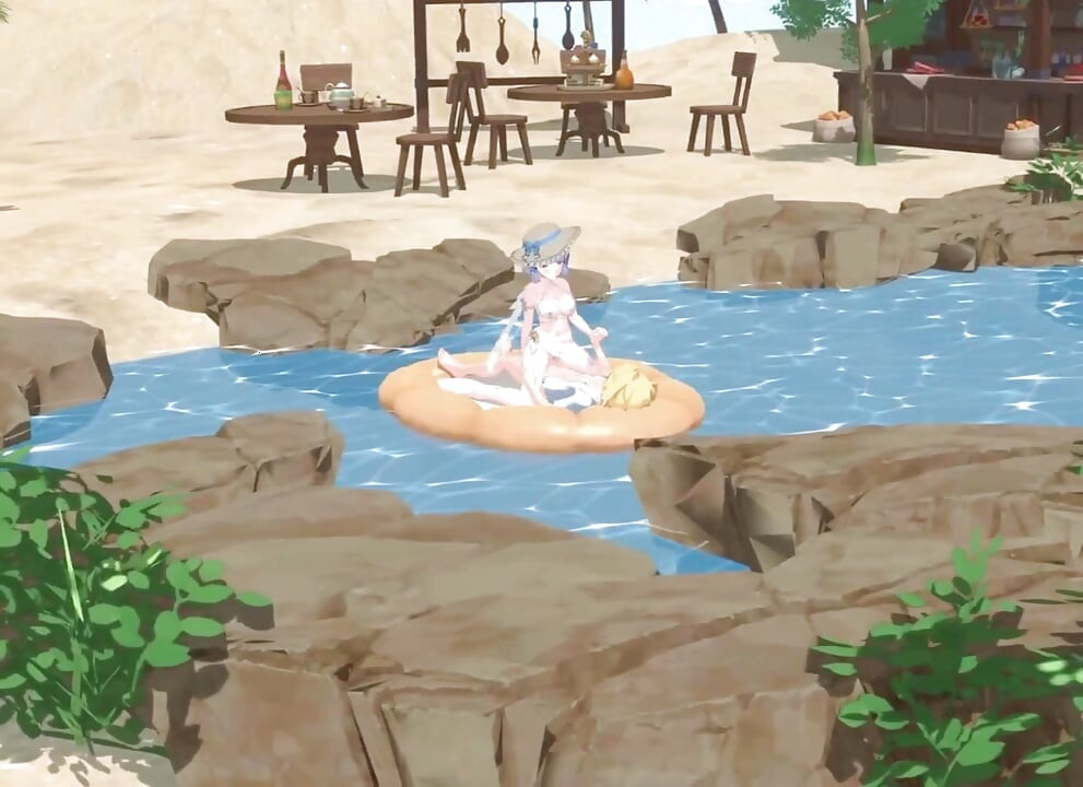 Genshin Impact - Ayaka, Barbara a Nilou's Secret Beach Sex s Aetherem - Svůdné sténání - 3D NSFW Animace