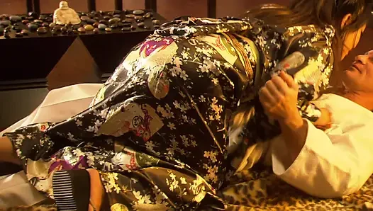 Asian beauty rides samurai's cock