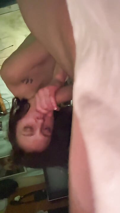 Drooling Blowjob From a Neighbor's Tattooed Bitch While Her Husband Is at Work