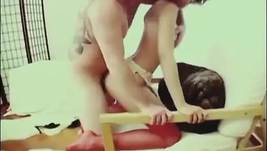 Sexy brunette gets a foot cumshot