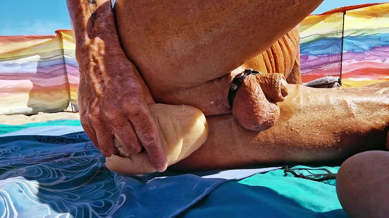 Extreme closeup of Key West using his Big Ben at the beach