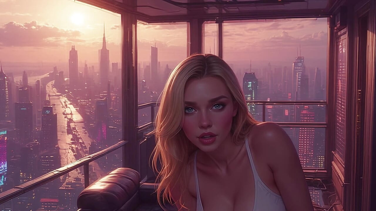 2099 Olivia in the Future Suggestive Teasing showing her Ample Cleavage Part 1