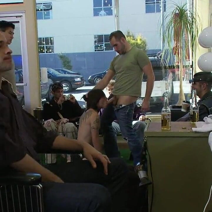 Shaved and Fucked in a Busy Barbershop