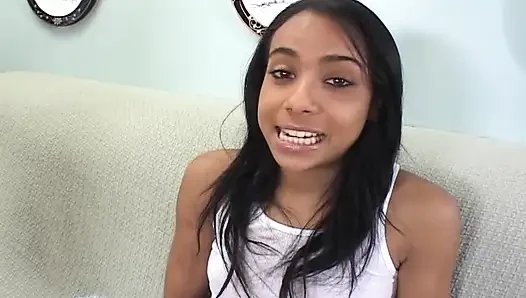 Ebony teen gets her mouth and tight cunt pounded hard by man with huge cock