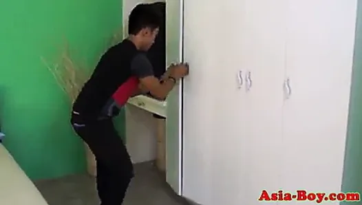 Asian twink caught stealing pays with bareback anal