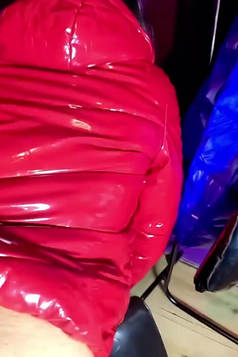 Red Glossy Downjacket POV. Smoking, Doggy Style and Double Cum on My Jacket