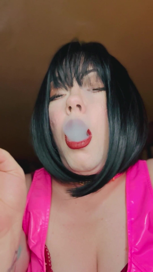 Pink PVC & A New Collar! BBW Tina Snua Smokes A Winston Cork 10 Cigarette - Smoking Smoker Shiny | Clip 1