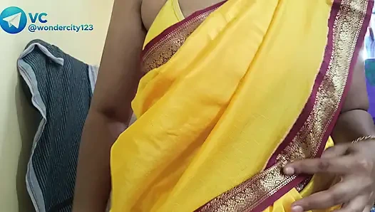 Yellow saree hot breast nipple licking