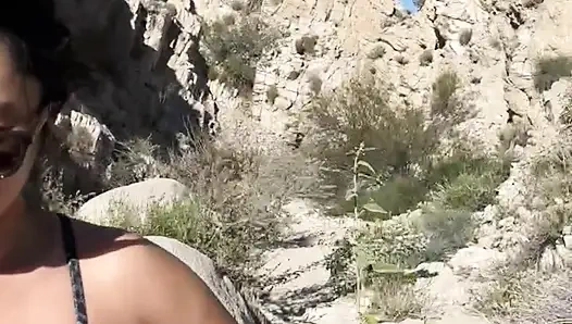 OUTDOOR blowjob while hiking in the desert - AMATEUR WMAF - Cum in Mouth PUBLIC BJ Swallow