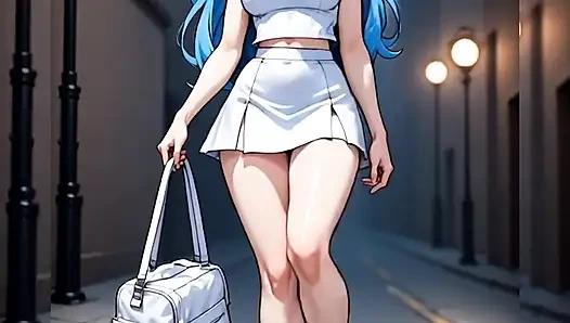 Gadis berambut biru menari