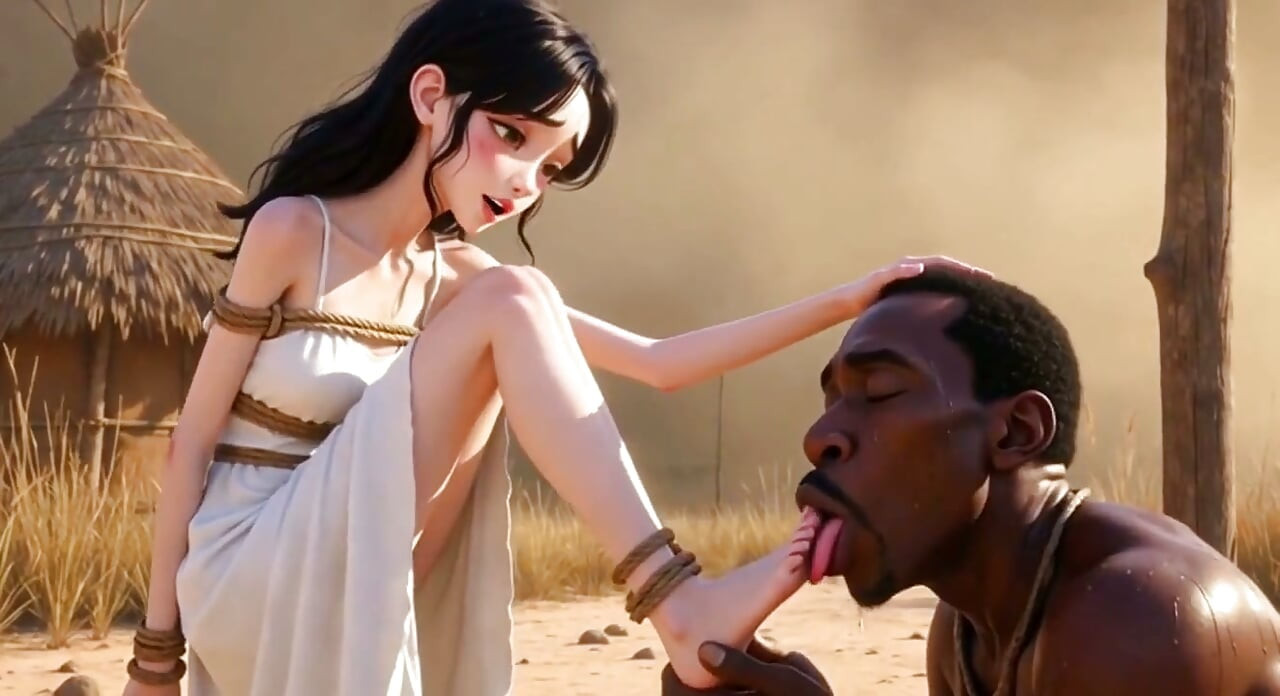 White Woman Tied in Africa - African Man Licking Her Feet