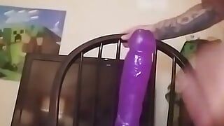 Masturbating with a big dildo