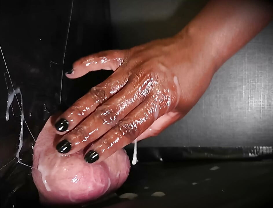 Oiled White Cock Gloryhole Handjob Blowout With Huge Balls