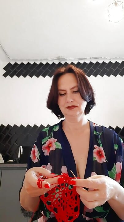 She was knitting a new bra