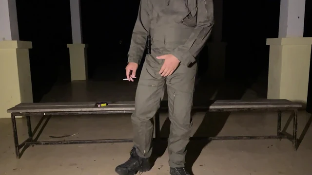 After work is done decide to jerk off in my mechanic jumpsuit and shoot a creamy load - wet with precum lube