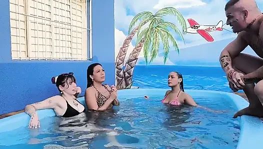 3 Naughty Friends Paying the Pool Owner on the Xerecard