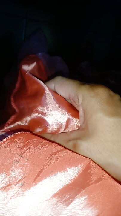 Crossdressing and cum wearing girl cute satin pink party mini dress