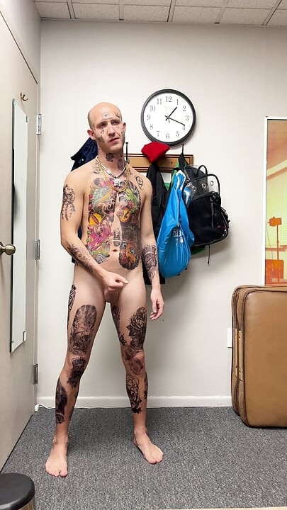 Face Tatted Twink Jerking While Dildo Fucked