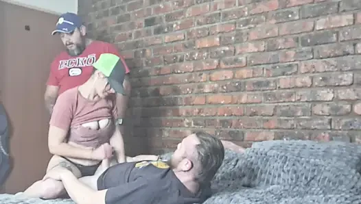 Fucking husband and friend in threesome