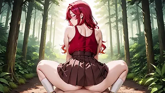 Si cewek hot rambut merah ngentot penuh gairah di hutan - rok mini & stoking putih menetes