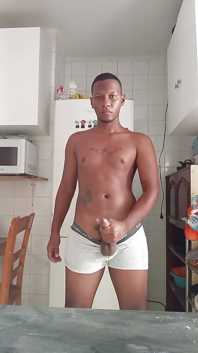 Young Colombian BBC masturbates in the kitchen