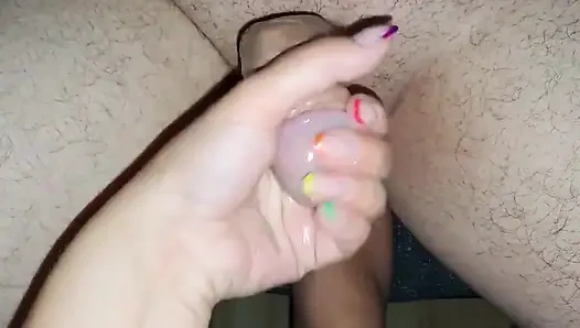 Teen Stepsister Tease My Lubed Penis Till I Cum on She's Leg.