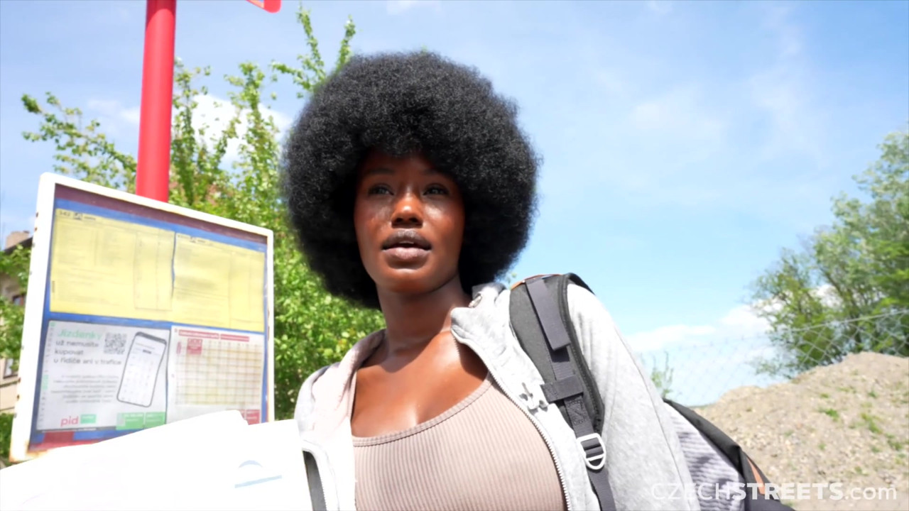 チェコの通り152:かわいい巨乳の黒人の女の子と急いで