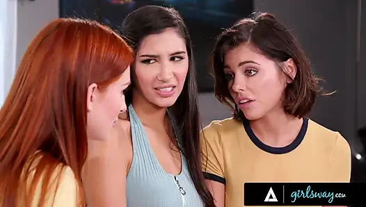 GIRLSWAY - Petite Redhead Maya Kendrick Seduces Gianna Dior While Adriana Chechik Watches In Shock