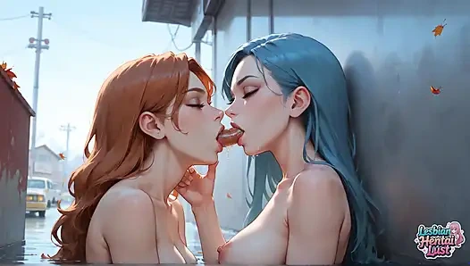 Получи свою возбужденную Heart Racing с голубыми волосами осенью на улице Sultriest девушки-девушки эпизод - XXX!