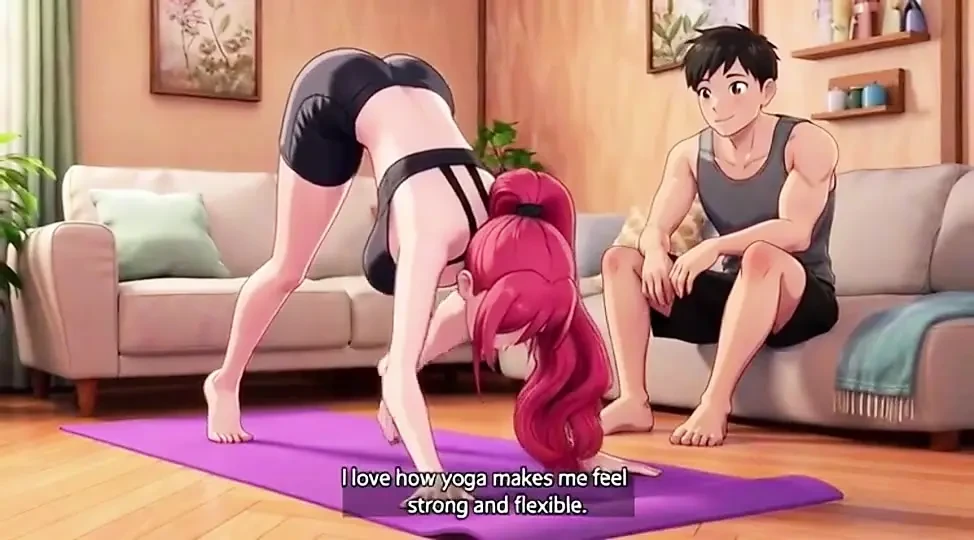 Stepbrother help stepsister in yoga and press her boobs