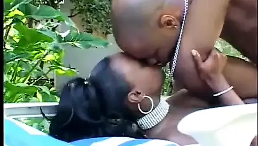 Bald black dude fucks hard in all positions sexy ebony whore in nature