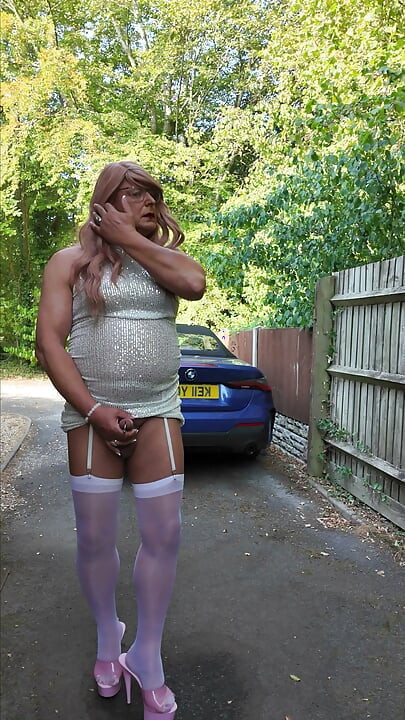 Crossdresser kellycd2022 in sexy white stockings and heels