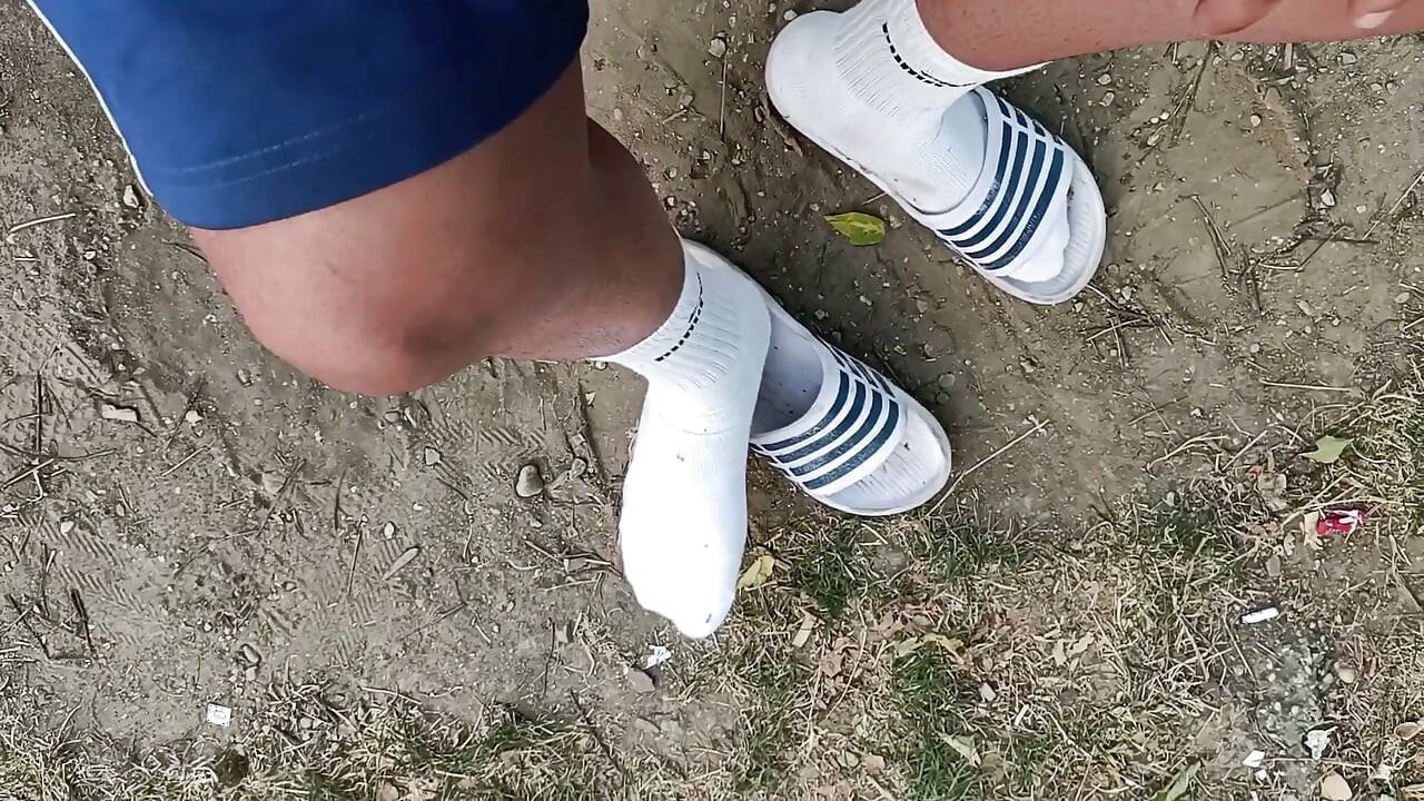Making Socks Dirty in Slides - Used Socks and Slides and Uncut Soft Cock
