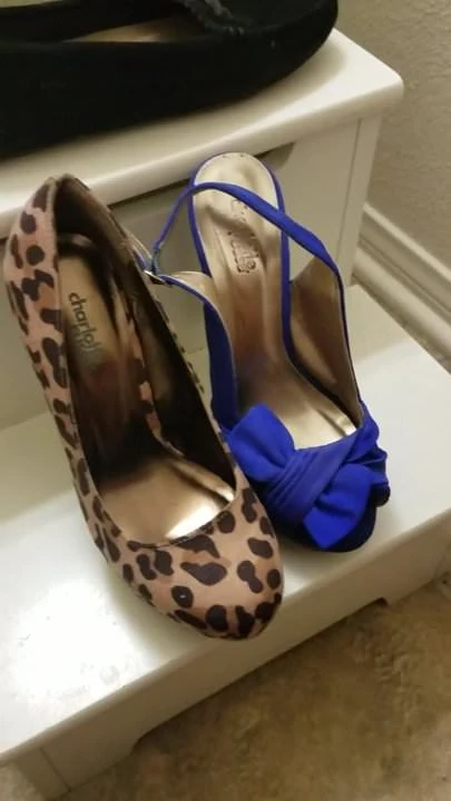 Cum in peep toe heels and high heel pumps