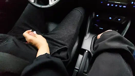 Amateur MILF gives a handjob to a taxi driver and teases him in the car, in public