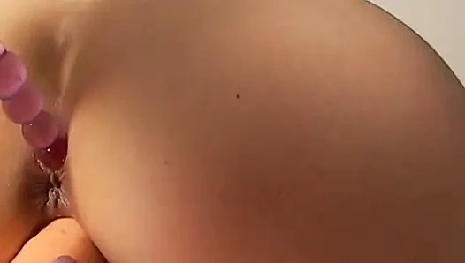 Blonde French Babe Playing with Her Toys While Sucking Cock