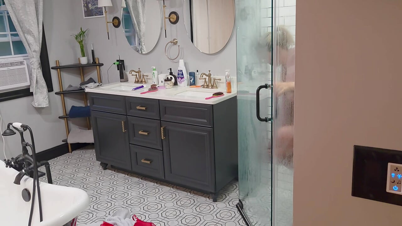 Stepson gets caught watching his stepmother shower