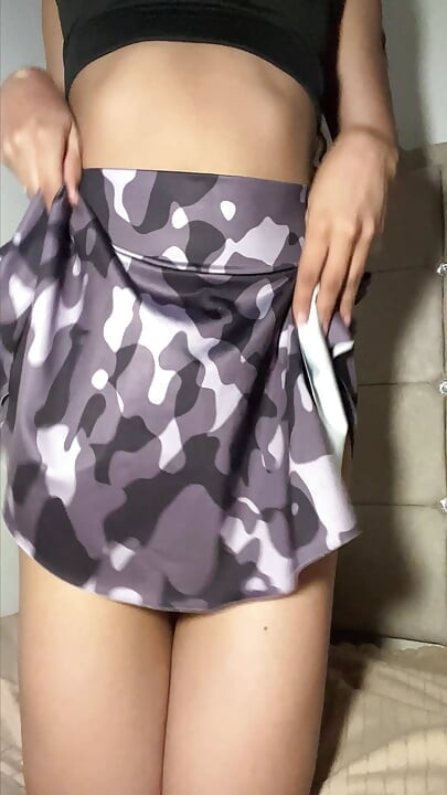 Horny Teen in Skirt Pleasuring Herself with Her Juicy Fingers