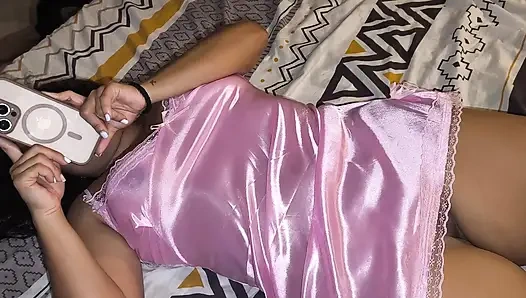 Stepmom asks me to massage her pussy while chatting with her husband