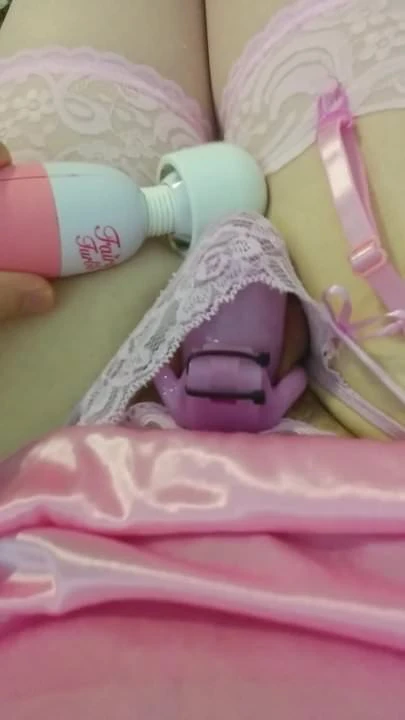 Wand on my caged clitty
