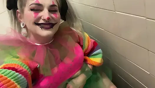 Trashy Clown Girl Public Toilet Pissing Flashing and Smoking