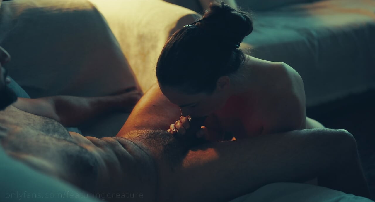 Creature gives her Creator a sensual blowjob