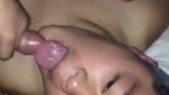 Young gay get his face covered with cum